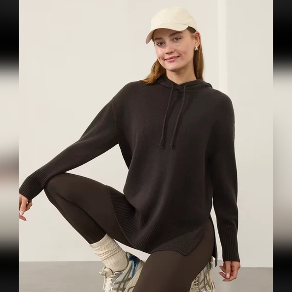 Athleta Alpine Hoodie Sweater | Truffle Brown XS Cashmere Merino Wool  NEW